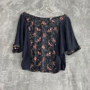 Tiny Anthropologie Reeves Bird Print Top Womens XS Silky Boatneck